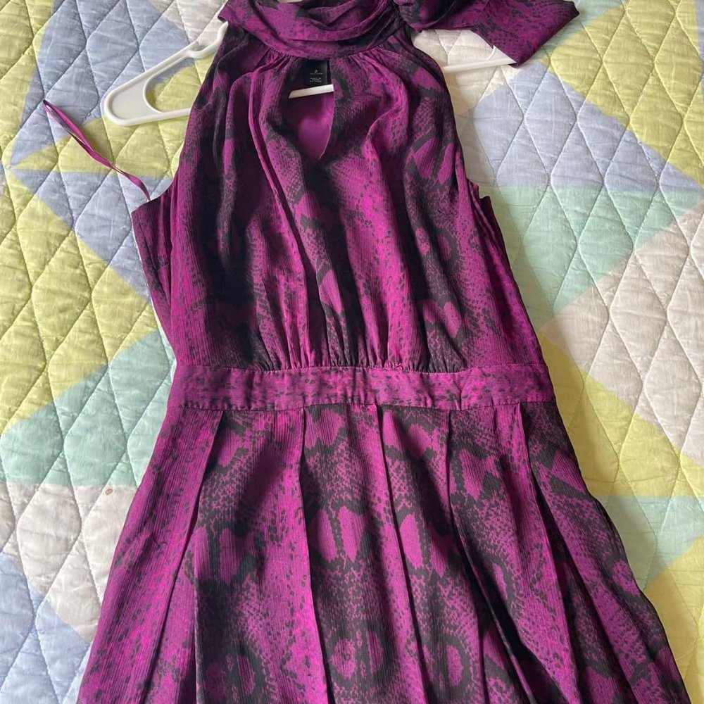 NEW WITHOUT TAG. White House Black Market Purple Snakeskin Halter Dress Size 2